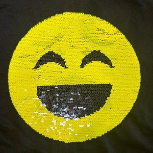 Emojione Sweatshirt  Black with Yellow Sequins, Smile Frown, Kids Medium